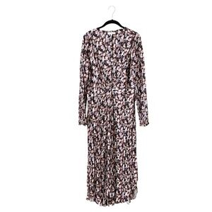 VINCE Esme Micro Painted Floral Twist Front Dress Womens Size 8 Long Sleeve Midi